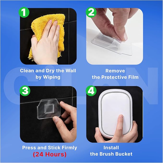 CiLoN 30 Pads Auto Lid Opener Disposable Toilet Bowl Brush & Holder System | Wall-Mounted Disposable Toilet Cleaning Set For Touch Free Space-Saving Hygienic Modern Bathrooms (Ocean Breeze + 30 Sponge)