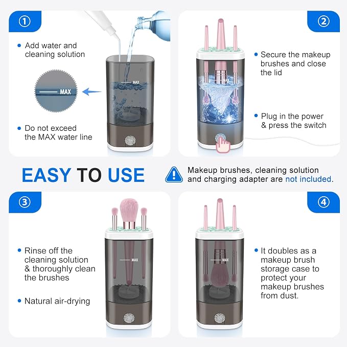 Electric Makeup Brush Cleaner Machine With Makeup Brush Holder Portable, Automatic Cleaner for Makeup Brushes and Sponges (Black)