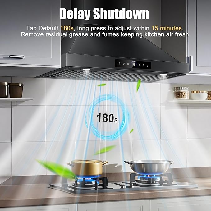 30 inch Range Hood Wall Mount, 1200 CFM with 4-Speed Gesture Sensing & Touch Control, Stainless Steel Ducted Kitchen Stove Vent Hoods with 2 LED Lights, Time Setting, Dishwasher-Safe Baffle Filters