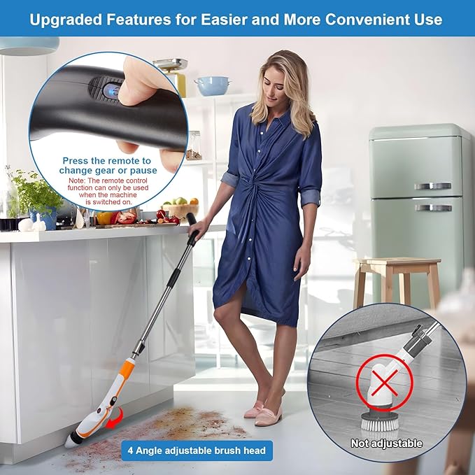 Electric Spin Scrubber with Extendable Handle & 4 Adjustable Angles, High-Speed Cleaning Brush for Versatile Deep Cleaning, Perfect for Bathroom, Shower, Tub, Tiles & Floors