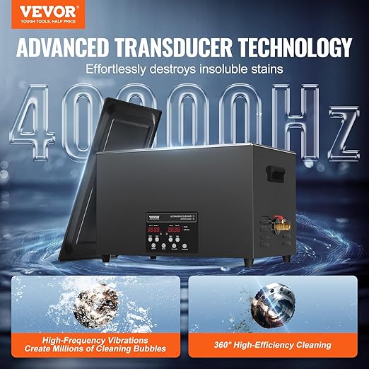 VEVOR 30L Sonic Cleaner, 600W Digital Ultrasonic Cleaning Machine with Upgraded Degassing and Gentle Mode, 40kHz Industrial Ultrasound Cleaner with Timer and Heater for Retainer Jewelry Tools