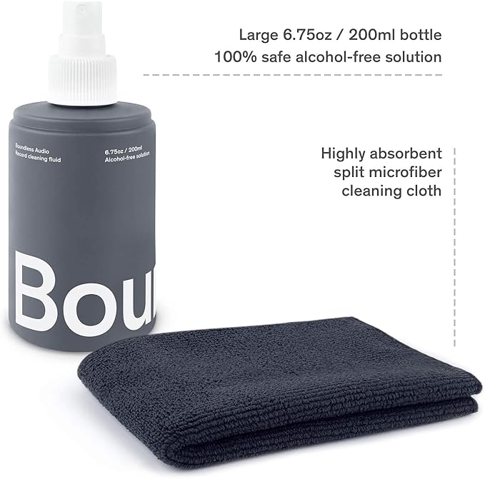 Boundless Audio Record Cleaning Kit - Vinyl Brush Bundle with Stylus Brush, 6.75oz Record Cleaner Solution, Microfiber Cloth & Label Protector - 5 Piece Cleaning Kit