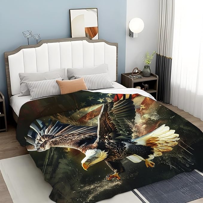 Tijuboni American Eagle Throw Blanket Eagle Gifts for Girls Boys Women Men Kids Adults Soft Flannel Fleece Blanket for Couch Sofa Bed Home Decor 60"x80"