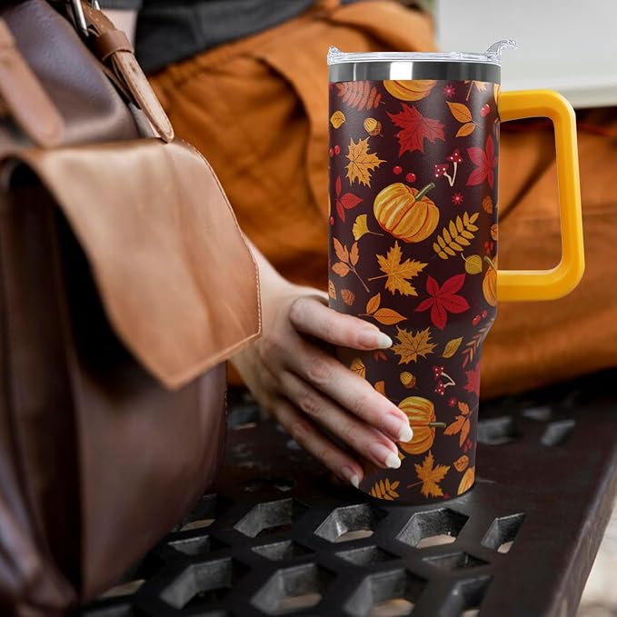 Ceovfoi 40 oz Fall Pumpkin Tumbler Insulated Stainless Tumbler, Autumn Travel Coffee Cup Water Bottle, Thanksgiving