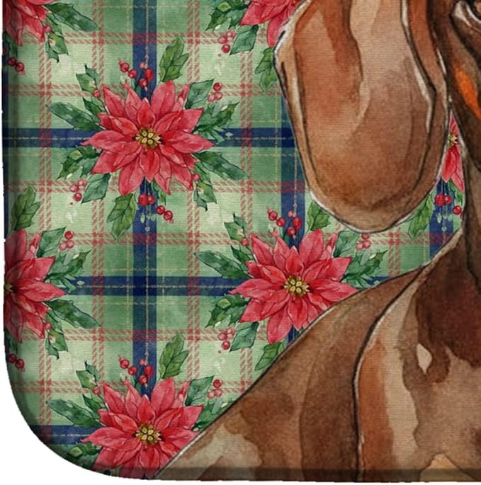 Caroline's Treasures Chocolate and Tan Dachshund Christmas PoinsettIas Dish Drying Mat Absorbent Dish Drying Mat Pad for Kitchen Counter Dish Drainer Mat for Countertop, 14 x 21", Multicolor