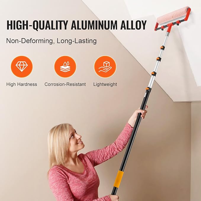 VEVOR Telescopic Extension Pole, 6-24 FT Multi-Purpose Extension Pole, Sturdy Aluminum Alloy Paint Extendable Pole with Flip-Lock Design, Telescopic Pole for Painting, Dusting and Cleaning
