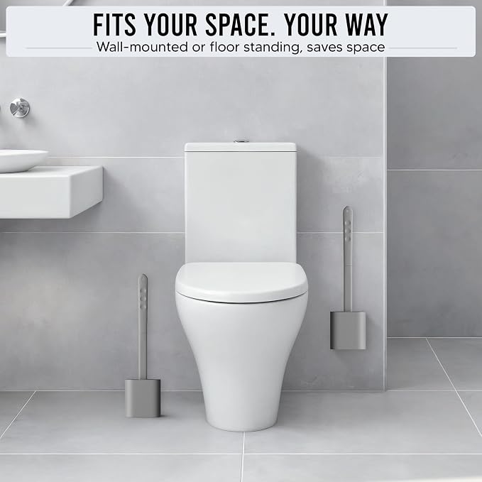 Modern Minimalist Silicone Toilet Brushes & Holders - Pack of 4 Toilet Bowl Brushes Gray- Self-Cleaning & Splash-Free, Easy-Rinse Design with Wall Mounted Holder Bathroom Accessory