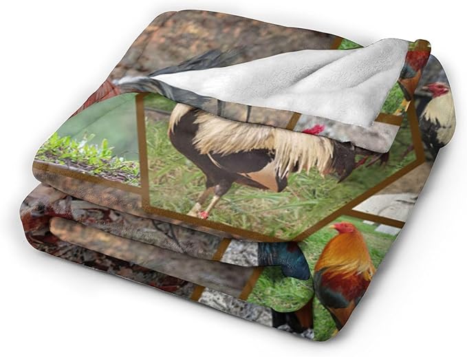 Rooster Chicken Blanket Throw for Girls, Women, Kids, Adults - Soft Warm Cozy Fleece Blanket for Couch, Sofa, Bed - 50"x40"