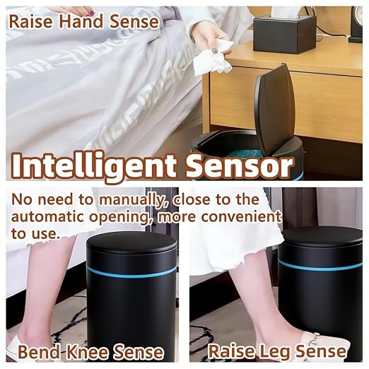 Garbage Can with Lid, Intelligent Sensor Opening and Closing, Small Garbage Can for Living Room, Bedroom, Kitchen and Bathroom (1, Black)