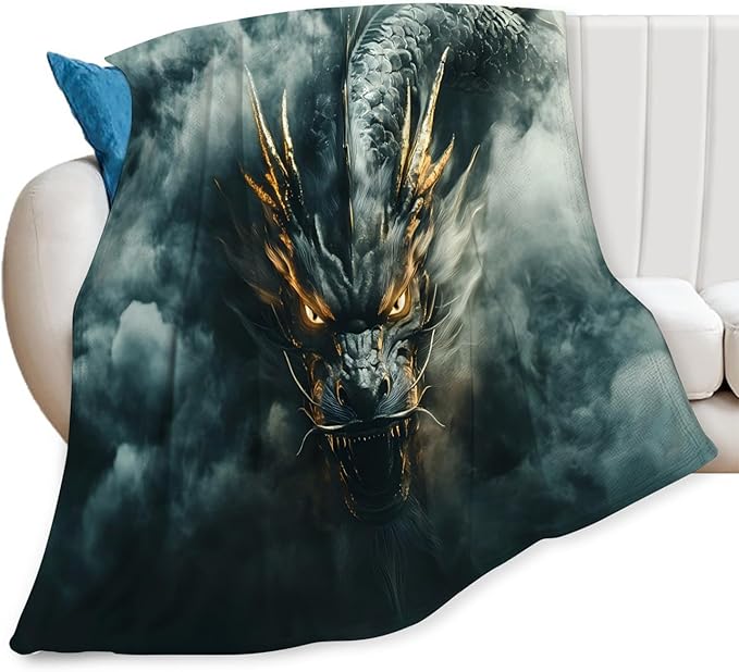 Tijuboni Chinese Dragon Throw Blanket Black Dragon Gifts for Men Women Girls Boys Kids Adults Soft Flannel Fleece Blanket for Couch Sofa Bed Home Decor 60"x80"