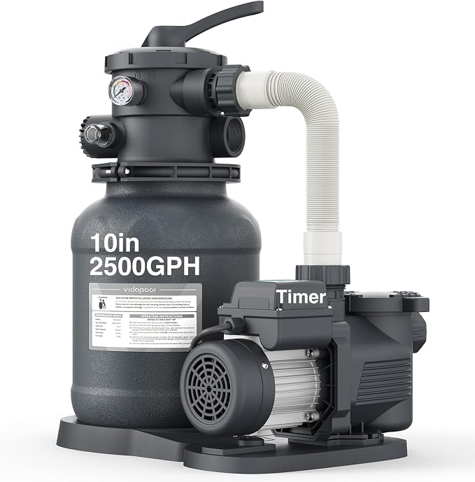 10in Sand Filter Pump for Above Ground Pool with Timer, 1/2 HP 2500 GPH Pool Pumps Above Ground for Pools up to 11,000 Gallons, Pool Sand Filter with 6-Way Valve, Efficient Filtration