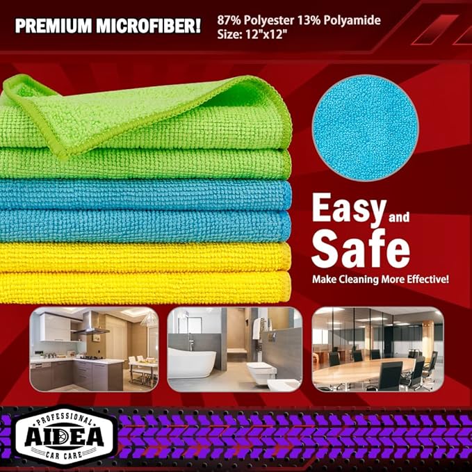 AIDEA Microfiber Cleaning Cloth, 800PK, Microfiber Towels for Cars, Shop Towels Cleaning Rags, Premium Wash Cloths, Absorbent Towel for SUVs, House, Kitchen, Commercial, Cleaning Supplies 12×12"