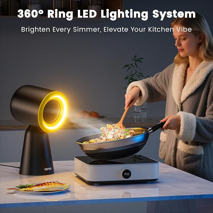 Portable Range Hood, Desktop Kitchen Exhaust Fan with 3-Speed, Adjustable Vent with Detachable Aluminum Filter,LED Light, Large Oil Collection Cup for Indoor BBQ, Hot Pot Cooking and RV