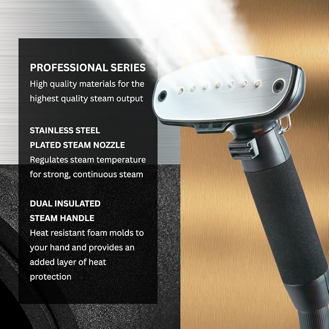 SALAV Deluxe Limited Edition Professional Series Dual Bar Garment Steamer with Foot Pedals & 3 Decalcifier Packets, Stainless Steel Plate, Retractable Cord, 1.8L Tank, 1500 watts, 60+mins of Steam