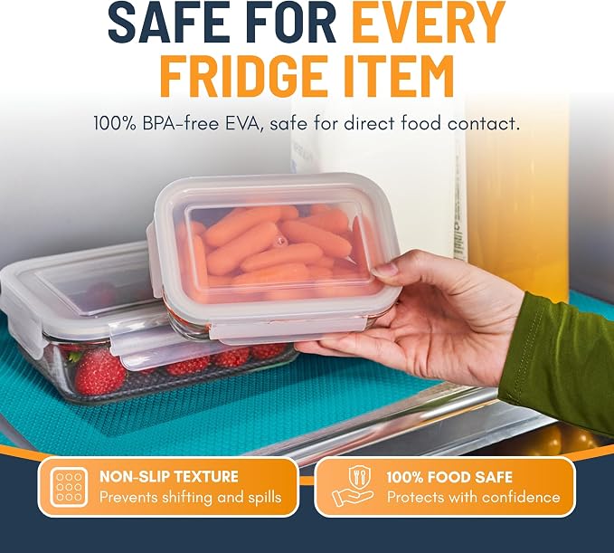 Refrigerator Liners for Shelves (16 Pack) by Linda’s Essentials - Non-Adhesive Shelf or Drawer Liner, BPA-Free Fridge Mats for Kitchen & Cabinets, Easy to Clean, Ideal Household Essentials (Blue)