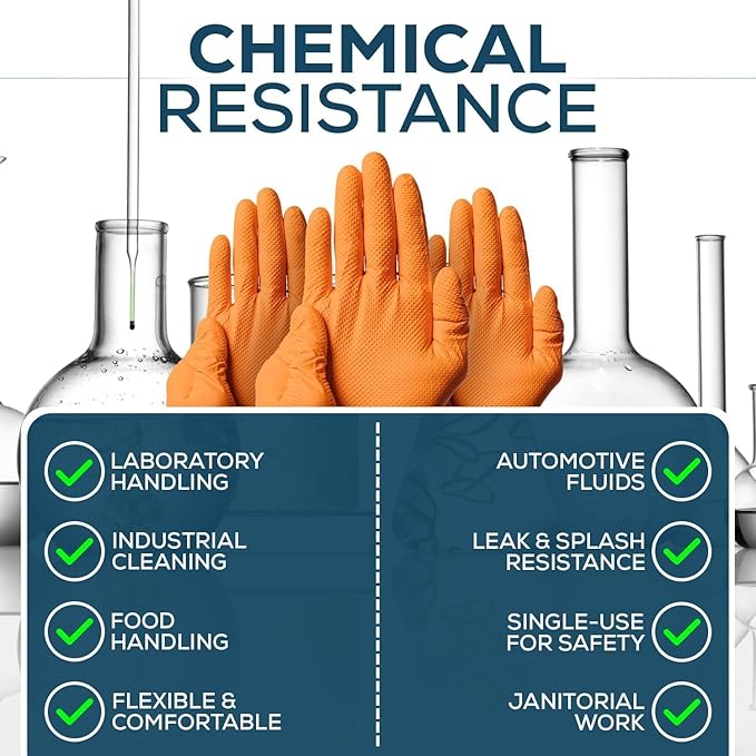 First Glove 8 Mil Heavy Duty Nitrile Gloves - Diamond Grip - Disposable Gloves for Mechanic, Automotive & Industrial Work