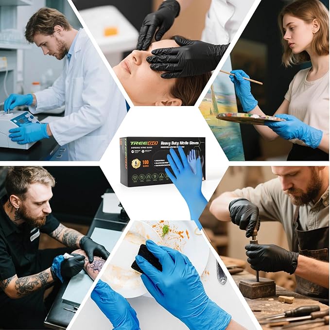 TREEGO Blue Nitrile Gloves 6 Mil, Medical & Exam-Grade Latex-Free Disposable Gloves — Secure Grip for Food Handling, Cleaning & Home Hygiene, Large, 100 Count