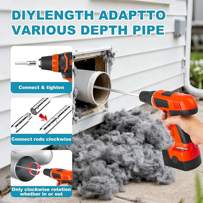 Sealegend 30 Feet Dryer Vent Cleaner Kit, Lint Remover, 2×Upgraded Flexible Quick-Snap Brush with Drill Attachment, Extends Up to 30 Feet for Easy Cleaning, Works with/Without a Power Drill