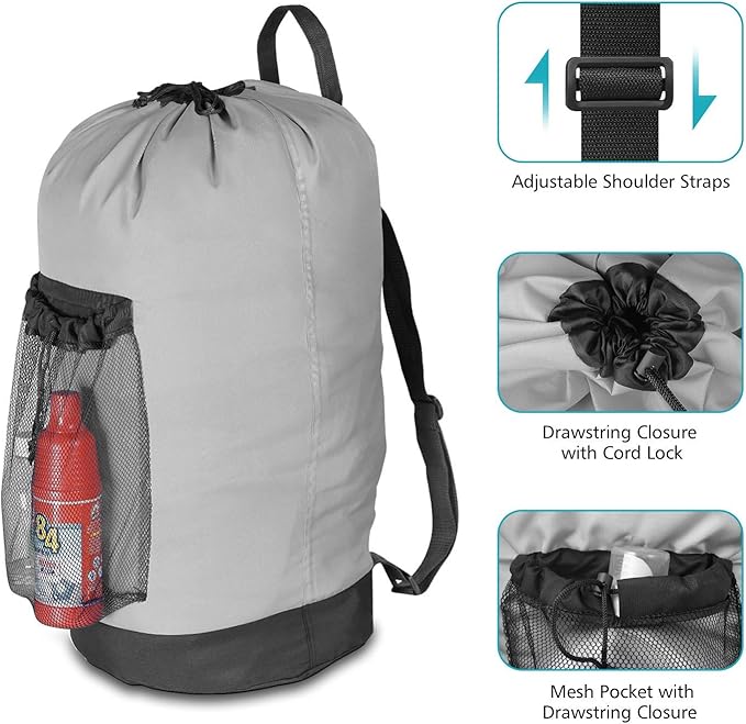 Dalykate Laundry Bag with Shoulder Straps and Mesh Pocket and Mesh Laundry Bags 3 Pack, 2 Item Bundle