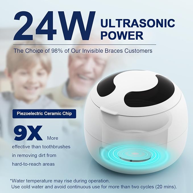 2025 Ultrasonic Retainer Cleaner Machine – 45kHz Denture Cleaner for Night & Mouth Guards – 24W Ultrasonic Cleaner, 4 Modes, 200ML Retainer Cleaner for Night Guards, Braces, Aligner, Jewelry and More