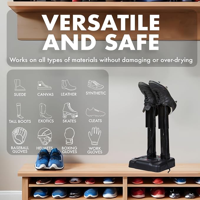 JobSite Boot Dryer with Rubber Drip Tray - Silent Shoe Dryer & Warmer For Work Boots, Gloves & Shoes - Fanless Convection Dry - Helps Reduce Odor