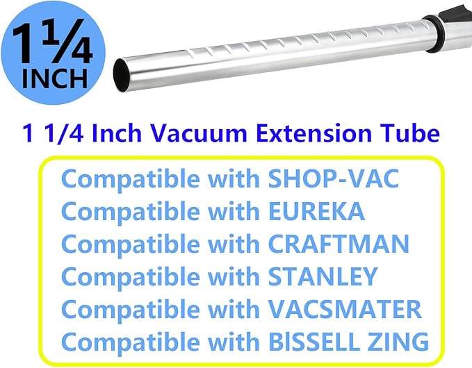 1.25 Inch (32mm) Telescopic Vacuum Extension Wand – Stainless Steel Metal Tube – Compatible with 1-1/4" Vacuum Accessories, Fits Select Shop Vac & Other Standard Vacuums