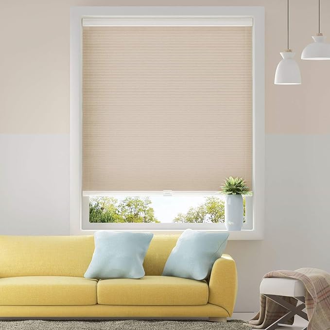 Cellular Blinds Cordless Shades for Windows Single Cell Shade - Provide Privacy and Filters Light - 27 x 64 inch, Ivory Beige(Light Filtering)