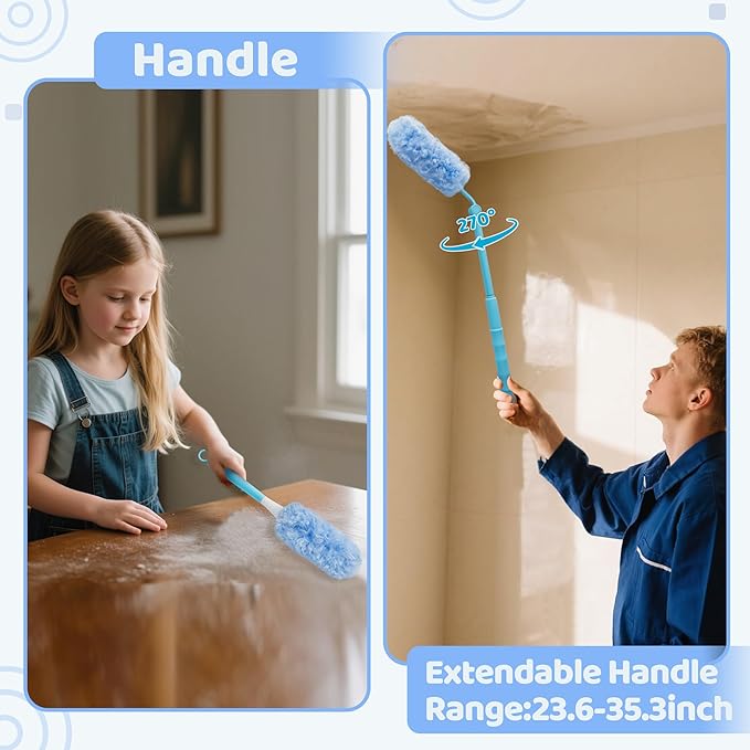 360° Dusters Refills for Cleaning - 80 Count Disposable Feather Duster Kit with 2 Handles, Multi-Surface Microfiber Feather Dusting Cleaner for Furniture Blinds Windows Ceiling Fans (Blue)