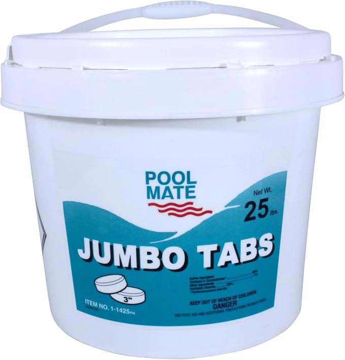 Pool Mate 25-Pounds Premium Slow-Dissolving Jumbo Tabs, Chlorine Tablets 3 Inch, Made in USA