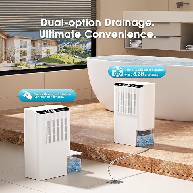 Dehumidifiers for Home, 2000 Sq.Ft Small Dehumidifier with 3.3ft Drain Hose, 2.5L Tank, Timer Sleep Mode, Portable Dehumidifier for Basement, Bedroom, Bathroom (Milk White)