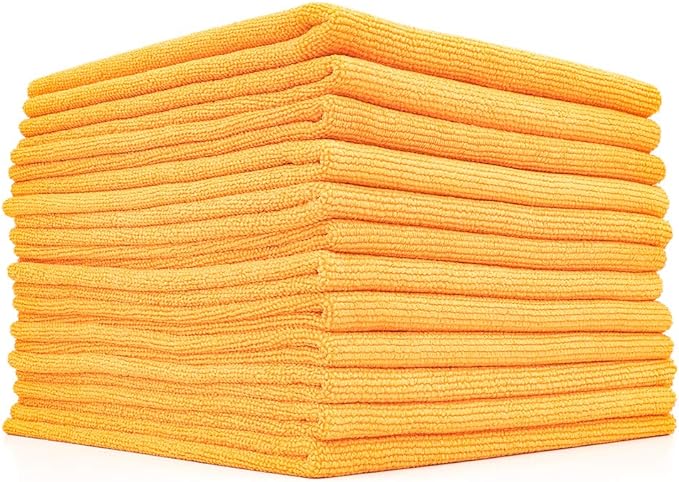 The Rag Company - The Edgeless Pearl - Professional Microfiber Detailing Towel for Ceramic Coating Leveling and Sealant Removal, Scratch-Free with No Tags, 320gsm, 16in x 16in, Orange - 12-Pack