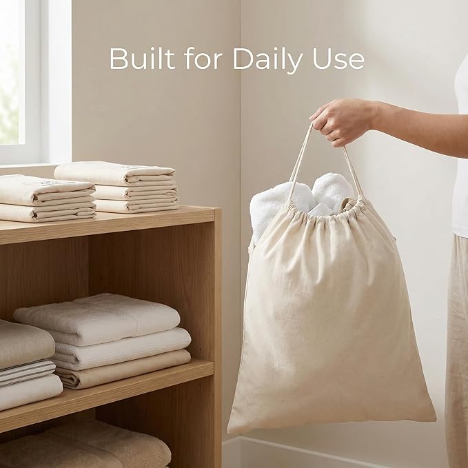 Urban Villa Extra Large Canvas Laundry Bag 28x36 Inches, 100% Cotton Drawstring Laundry Sack, Machine Washable Reusable Hamper Liner for Dorm, Travel & Home (1 Pack)