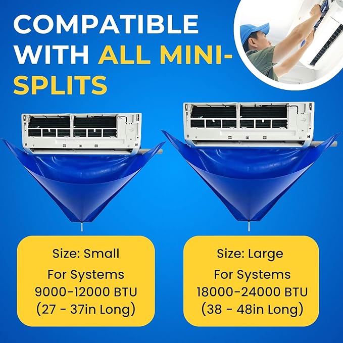 Oiktylr 18pcs Mini Split Cleaning Kit Bag, Waterproof AC Cleaning Cover with Storage Bag, PVC Air Conditioner Cleaning Bib with 2L Pressure Sprayer, HVAC Minisplit Cleaning Kit (Large)