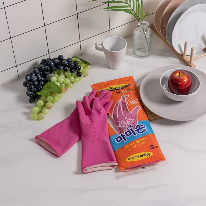 Mamison Quality Kitchen Rubber Gloves, Cleaning, Dish Wash, Dust Removal, Reusable Natural Latex Gloves (10 Pairs, Small)