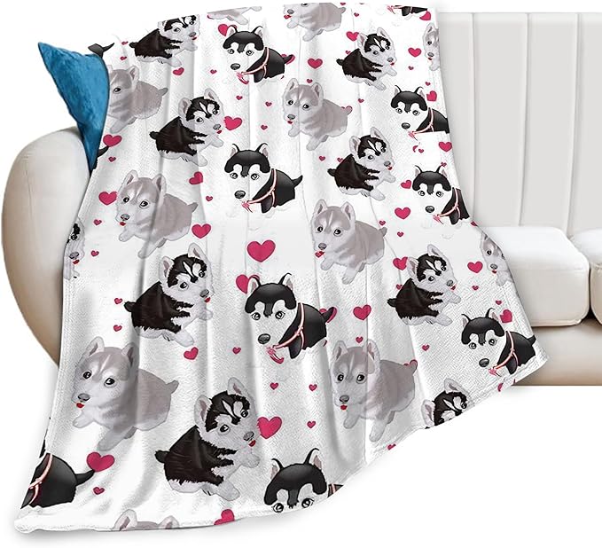 Alaskan Malamute Dog Blanket - Cute Throw for Girls, Women, Kids, Adults - Soft Warm Cozy Fleece for Couch, Sofa, Bed - Alaskan Dog Gifts and Decor - 80"x60"