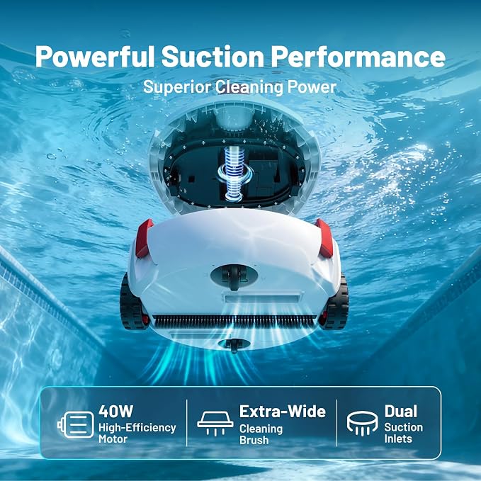 VONKO P10 Pool Vacuum for Above Ground Pool, Cordless Robotic Pool Cleaner and Above Ground Pool Vacuum, Automatic Pool Vacuum with 100-Min Runtime, Self-Parking,Cold White