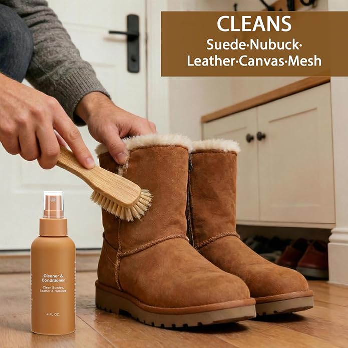 Sheepskin Suede Cleaner Kit with Waterproof Protector Spray for Suede Nubuck Boots Shoes, Cleaning Care Set Includes Cleaner Conditioner Deodorizer Brush Eraser