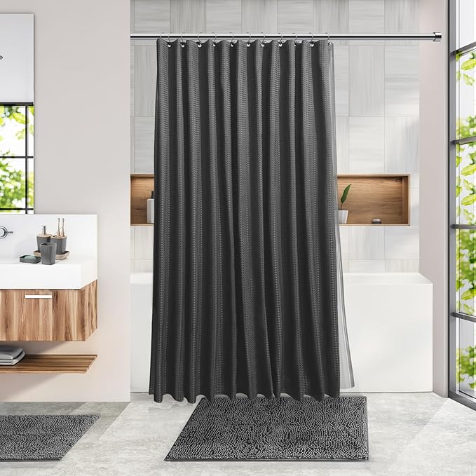 Clara Clark Bathroom Accessories Set - Bathroom Set, Bathroom Sets with Shower Curtain and Rugs, Shower Curtain Set with Bathroom Trash Can - Grey - 22PC