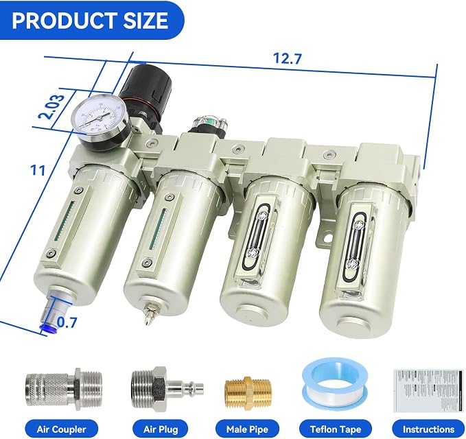 4 Stage 3/4" Air-Dryer-for-Compressor 2Filter&2Dryer System,Auto Drain | Air-Compressor-Water-Separator-System for Plasma Cutter and Paint Spray, NPT Industrial Grade