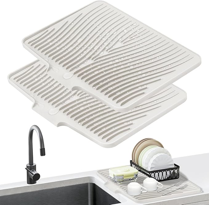 Silicone Dish Drying Mat for Kitchen Counter, Dish Drying Pad, Non-Slip Drain Pad with Built-in Drain, Heat Resistant Stone Drying Mat