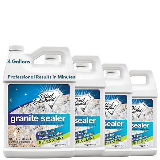 Black Diamond Granite Sealer – Seals and Protects Stone Countertops Without Changing Appearance – Guards Against Food, Oil & Water Stains – for Granite, Marble, Travertine & More –4 Gallons