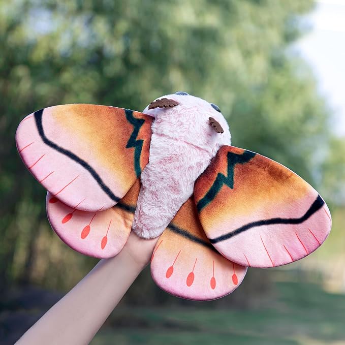 Cute Rosy Maple Moth Plush Toy, Rosy Maple Moth Stuffed Animals 11in, Handmade Pink Big Mothman Insect Plushie Model Toy, Unique Plush Gift Collection for Kids
