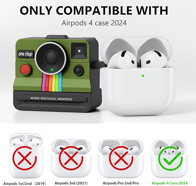 Cases for Apple Airpods 4 Case Cover- VISOOM Anti-Drop Silicone Camera Cover for Airpods 4th Generation Case with Cleaner Kit,Support iwatch and magsafe Charging for Airpod iPod 4 Cases,Green