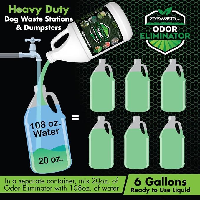 ZERO WASTE USA Odor Eliminator Ultra Concentrate - Commercial Strength Enzyme Cleaner - Eliminates odors from Any Organic Matter - Made in USA - Makes up to 128 Gallons (4 Gallons)