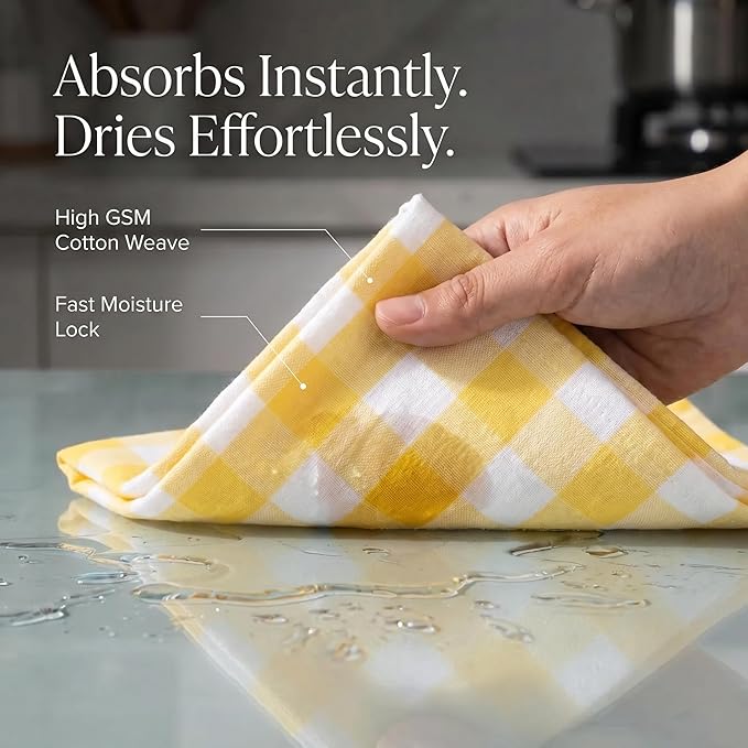 Urban Villa Easter Kitchen Towels Set of 6 Buffalo Checks Yellow/White Kitchen Towels 20X30 Inches 100% Cotton Highly Absorbent Kitchen Towels Premium Quality Ultra Soft Mitered Corners KitchenTowels