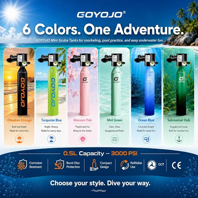 GOYOJO Mini Scuba Tank, Portable Diving Lung Air Tank with DOT Certified, Refillable Emergency Backup Pony Bottle for Snorkeling, Underwater Breathing, Training