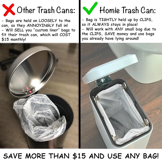 Homie Soft Close, Slim Trash Can 3.2 Gallon with Anti - Bag Slip Liner and Lid, Use as Mini Garbage Basket, Slim Dust Bin, or Decor in Bathroom, Restroom, Kitchen, or Bedroom (Shiny White)