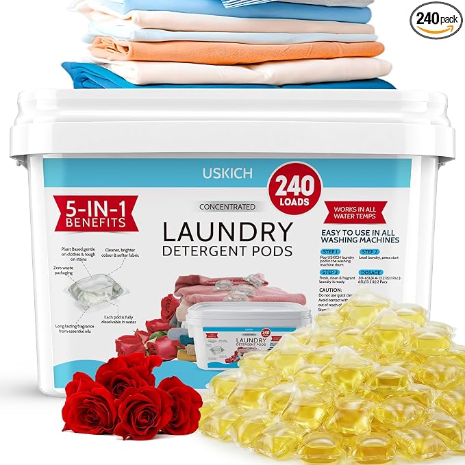 240 Pack Laundry Detergent Pods- 5-in-1 Stain Remover Laundry Soap Pods- Ultra Concentrated,Dissolvable Detergent Pods Bulk for Washing Machines,Rose Scent