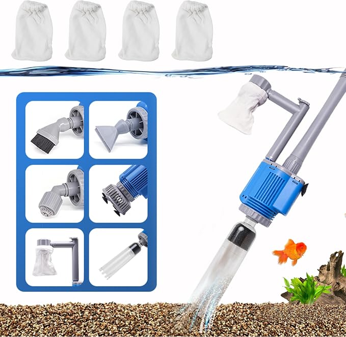 boxtech Upgraded Electric Aquarium Cleaner, 12V DC/28W Auto Fish Tank Gravel Cleaning kit 6 in 1 Change Water and Wash Sand Filter for Aquarium 10-200 Gallon