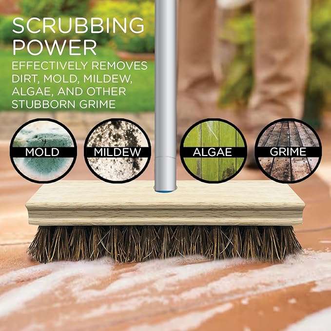 LOLA Deck Scrub Brush, 9" x 3.5" Head w/Palmyra Bristles for Outdoor Cleaning, Removes Dirt & Grime from Patios, Decks, Grout, 9 Pack